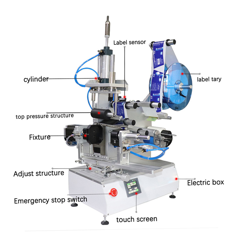 VK-T805-Semi-Automatic-Rolling-Labeling-Machine-For-Square-Bottle